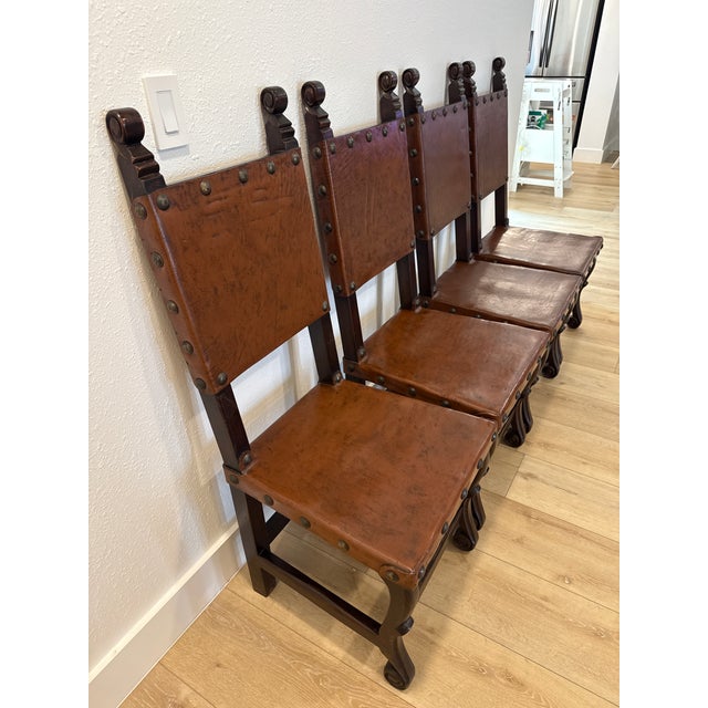 Late 20th Century Vintage South Cone Trading Co. Spanish Colonial Peruvian Leather Dining Chairs- Set of 4 For Sale - Image 5 of 14