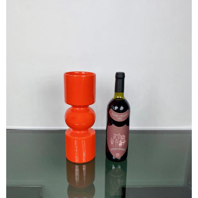 1970s Spanish Orange Ceramic & Pine Vase from Sicart, Italy, 1970s For Sale - Image 5 of 8