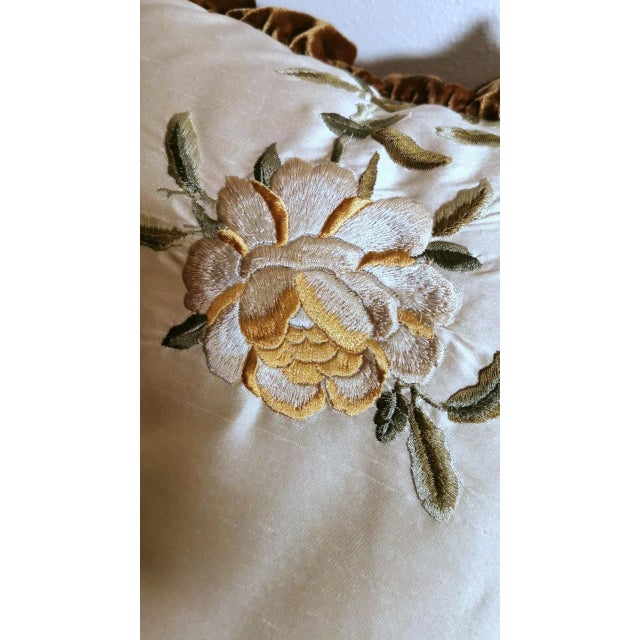 Vintage Silk & Velvet Italian Embroidered Pillows- a Pair For Sale - Image 9 of 11