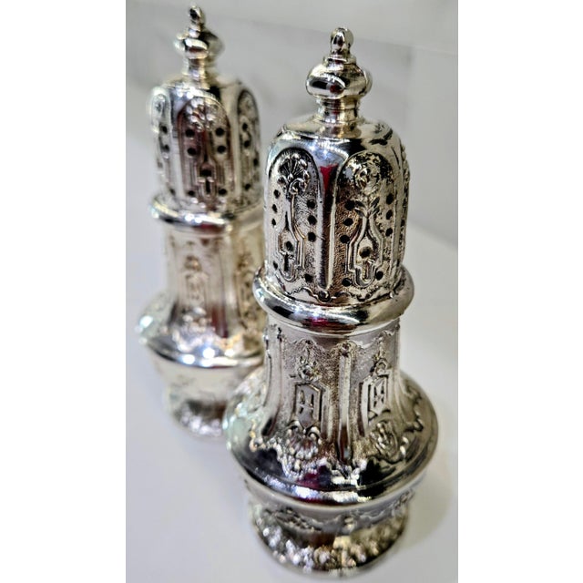 Vintage Japanese Silver-Plated Salt & Pepper Shakers by Corbell & Co., Pair For Sale - Image 4 of 12