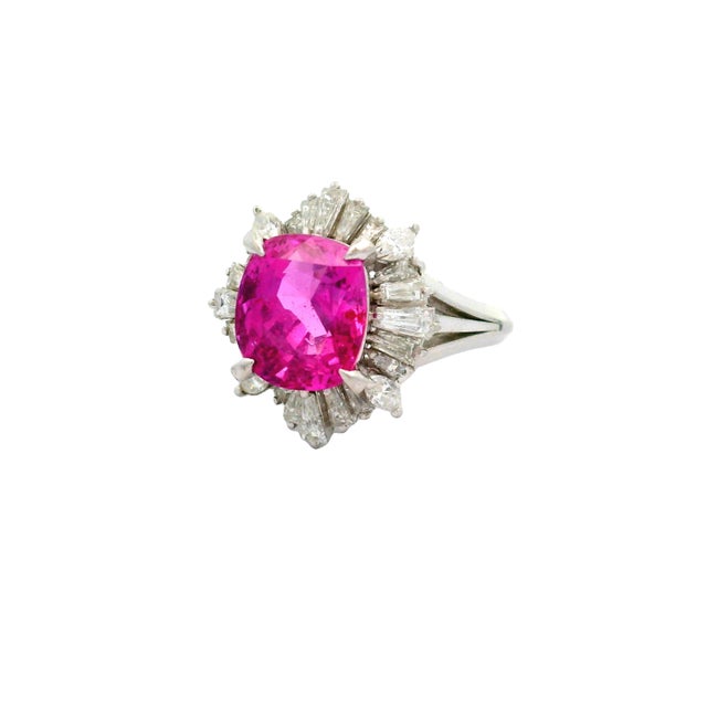4.13 Carat No-Heat Pink Sapphire Diamond Platinum Ring, Gia Certified, Size 7.25 For Sale - Image 4 of 6