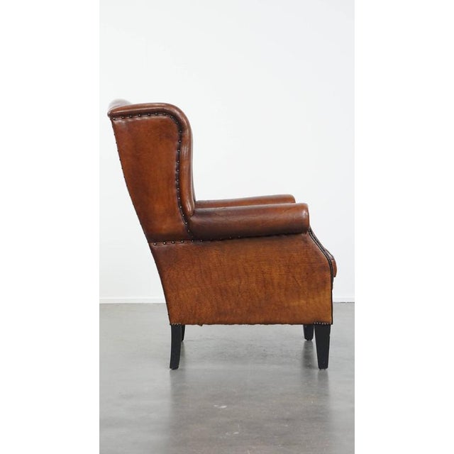 Large Vintage Sheepskin Wing Chair For Sale - Image 3 of 18