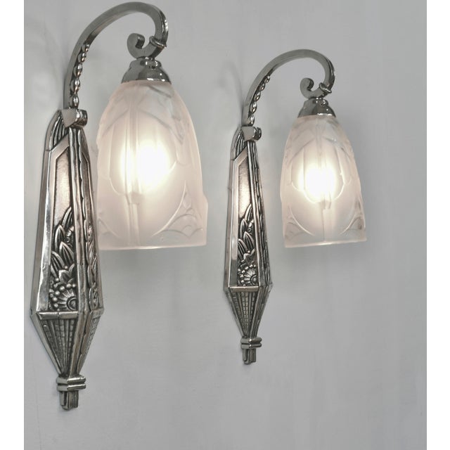 A Pair of French Art Deco Wall Sconces by Leon Hugue 1920s France For Sale - Image 6 of 8