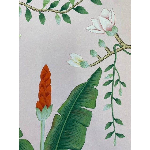 Hand-Painted Pink Chinoiserie Wallpaper, Set of 3 Panels No Frame For Sale - Image 6 of 7
