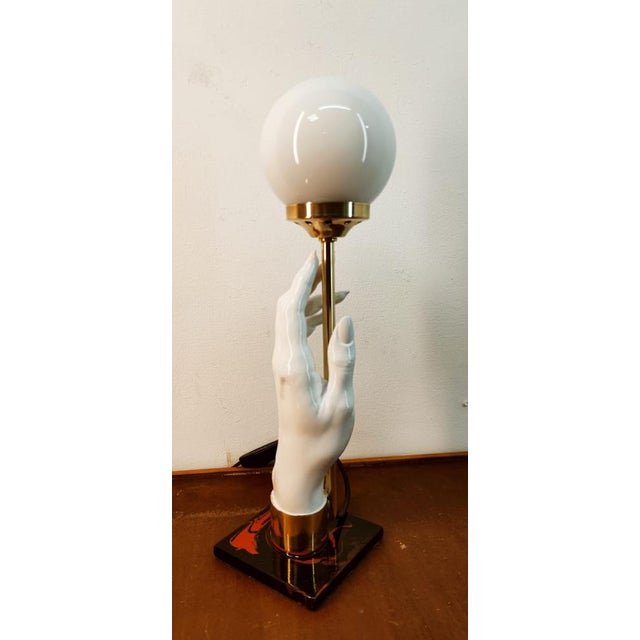 Hand Table Lamp with Sphere Glass, in Very Good conditions. Designed 1950 to 1959 European Plug (up to 250V).The wiring of...