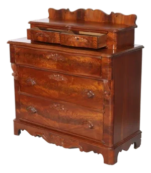 Antique Victorian Carved Flame Mahogany Five Drawer Chest C1880