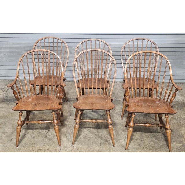 American Mid 20th Century Set of 6 e.r. Buck Solid Maple Bow Back Side Windsor Chairs Made Massachussett For Sale - Image 3 of 12