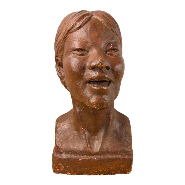 Vintage Mid-Century Modern Plaster Portrait Bust - Signed J. Stoican For Sale