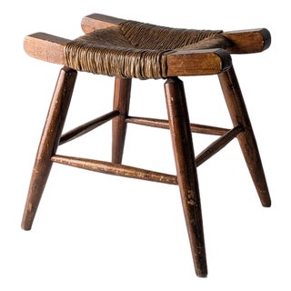 Rustic Wooden and Rush Tajo Stool, Spain, 1940s For Sale