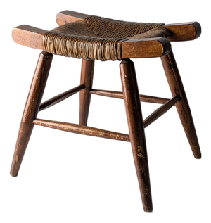 Rustic Wooden and Rush Tajo Stool, Spain, 1940s