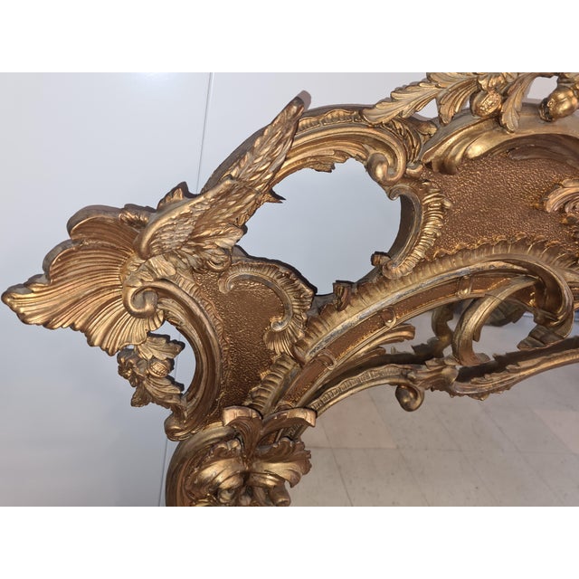 Monumental English Late 1800 Rococo /Chippendale Revival Carved Giltwood Overmantle Mirror With Ho-Ho Birds For Sale - Image 10 of 14