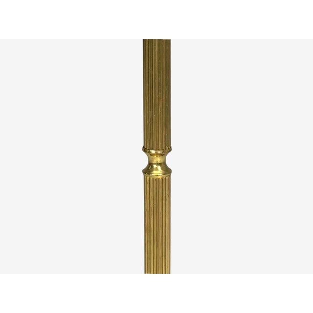 1970s Swedish Modern, Three Light Floor Lamp, Reeded Brass, Fabric, Sweden For Sale - Image 9 of 13