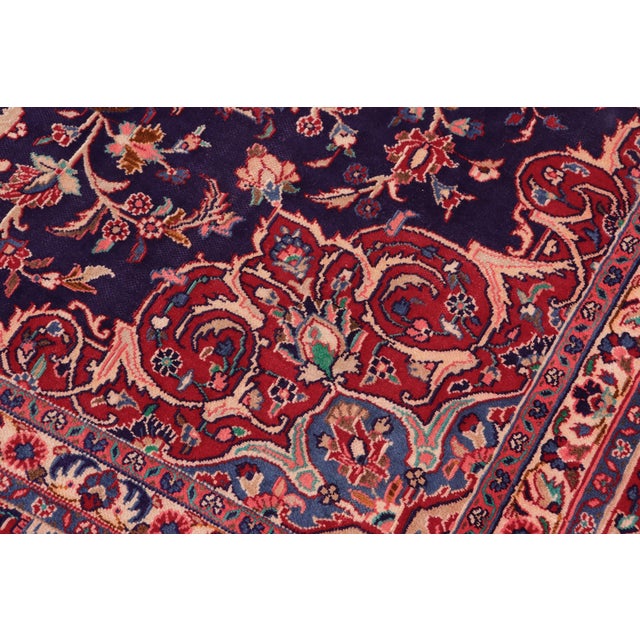 Shabby Chic Persian Kashan Blue/Red Wool Rug - 9'8'' X 12'10'' | Chairish
