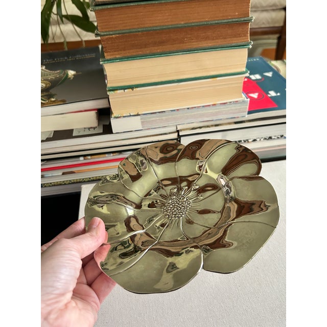 1980s Vintage Silverplate Flower Catchall Dish For Sale - Image 5 of 11
