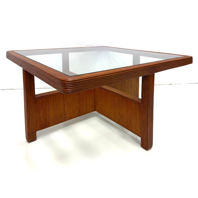Vintage Coastal Modern Reed Coffee Table with Inset Glass Top, Newly Restored Offered for sale is a vintage coastal modern...