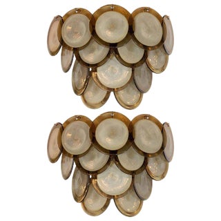 Modernist 14-Disc Sconces in Handblown Murano Topaz & Translucent Glass - a Pair For Sale