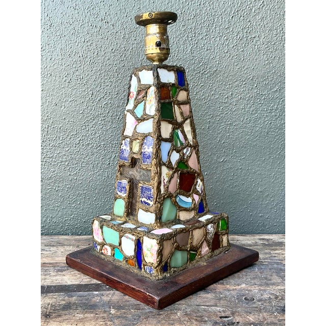 Wood Vintage China Mosaic Lamp For Sale - Image 7 of 12