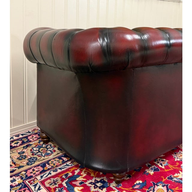 Vintage English Chesterfield Leather Tufted Sofa Oxblood Red Mid Century For Sale - Image 16 of 18