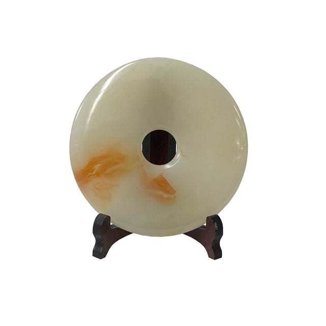 2020s Natural White Brown Onyx Stone Round Fengshui Home Decor Display For Sale - Image 5 of 5