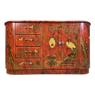 Vintage Red Chinoiserie Cabinet, 1970s For Sale