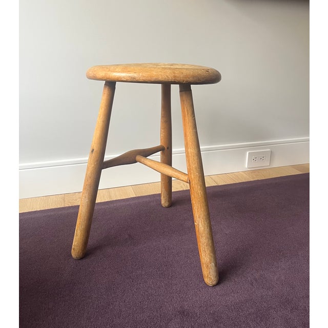 Mid-Century Modern Swedish Vintage Wooden Three Legged Stool, Side Table, 1950s For Sale - Image 3 of 4