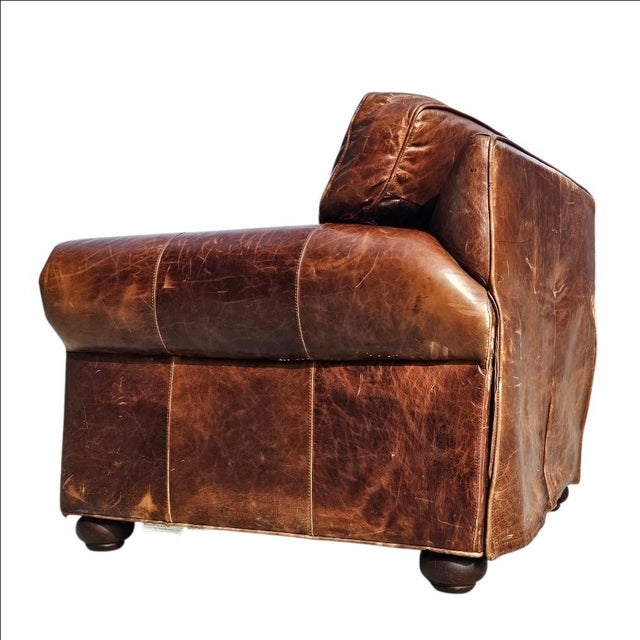 Mid-Century Modern Restoration Hardware Lancaster Leather Armchair Recliner For Sale - Image 3 of 18