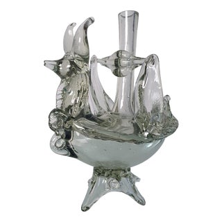 Murano Glass Vase and Candle Holder with Mystical Fox, Italy, 1940s For Sale