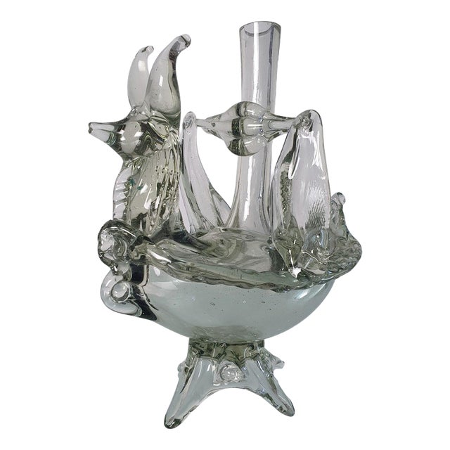 Murano Glass Vase and Candle Holder with Mystical Fox, Italy, 1940s For Sale