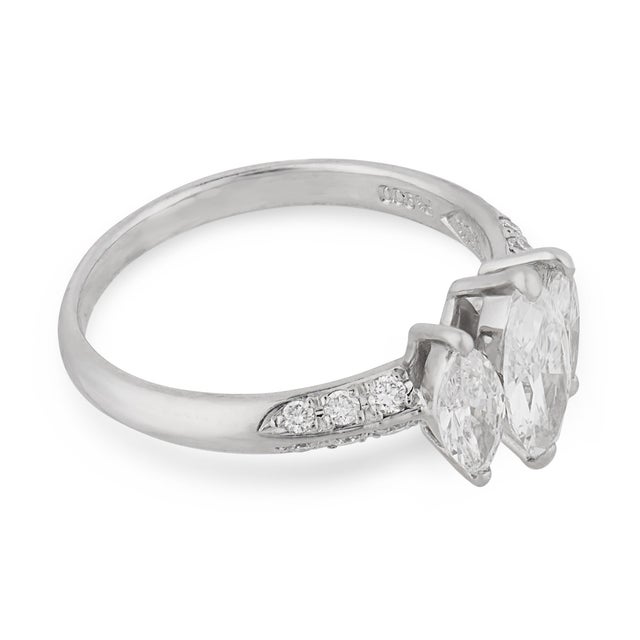 Vintage Diamond Platinum Three Stone Engagement Ring ,Size 5.25 For Sale - Image 4 of 6