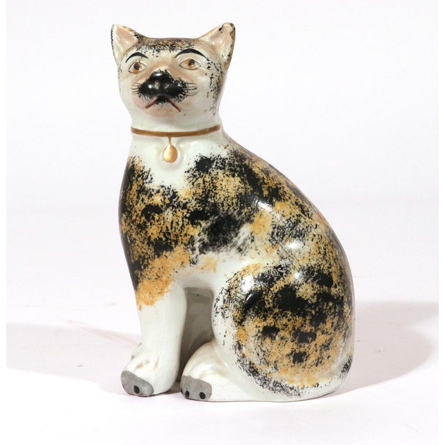 Mid 19th Century Pair of Staffordshire Pottery Seated Calico Cats For Sale - Image 5 of 7