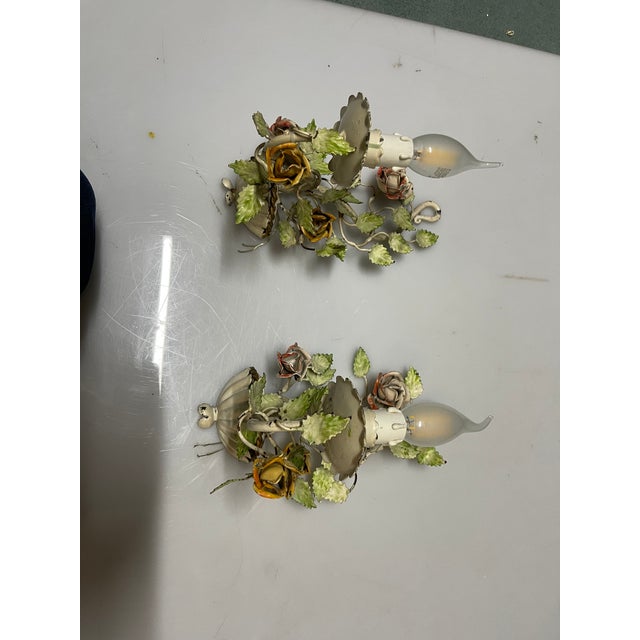 Tole Flower Sconces, 1960s, Set of 2 For Sale - Image 13 of 16