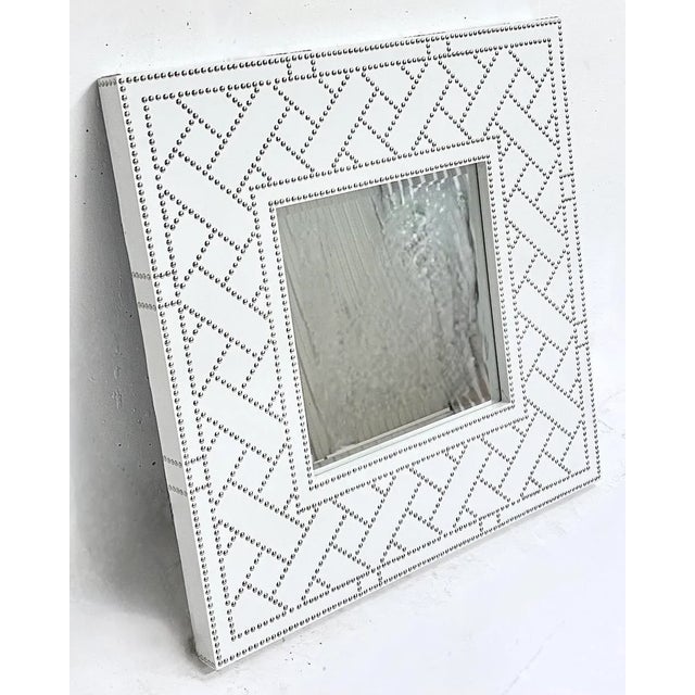 Contemporary Vintage Faux Leather & Chrome Nailhead Mirror For Sale - Image 3 of 5