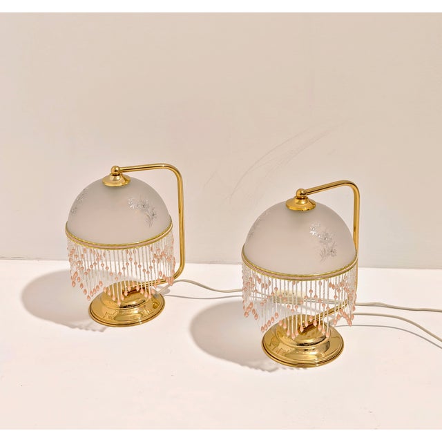 Gold Vintage Italian Table Lamps in Glass with Aluminum and Gold-Plated Brass, 1970s, Set of 2 For Sale - Image 8 of 12