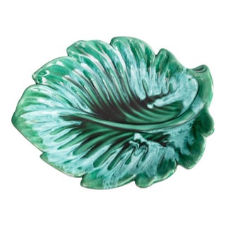 Large Mid Century Vallauris Leaf Majolica Platter Centerpiece For Sale