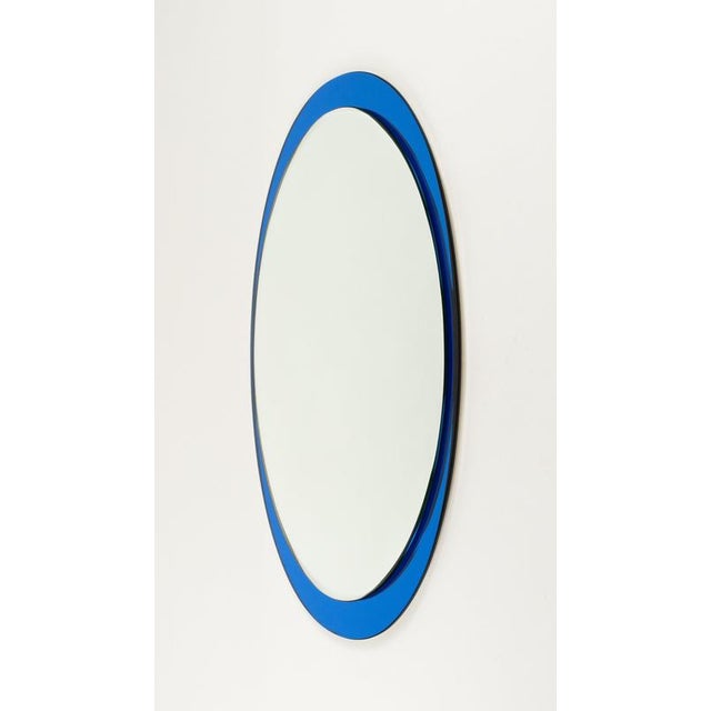 1970s Mid-Century Modern Oval Blue Wall Mirror by Metalvetro Galvorame, Italy, 1970s For Sale - Image 5 of 14