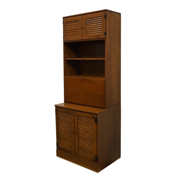 Mid-Century Modern Mid 20th Century Ethan Allen Heirloom Nutmeg Maple CRP Custom Room Plan 30" Shutter Door Cabinet W. Drop Front Secretary Bookcase Top For Sale - Image 3 of 11