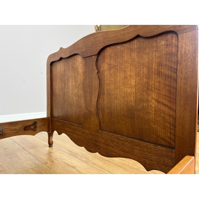 Vintage Louis XVI French Oak Single Bed Frame with Carved Headboard For Sale - Image 10 of 11