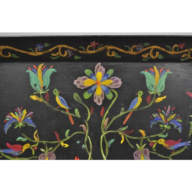 Vintage Lida Bell Clark French Country Pa Dutch Hand Painted Toleware Metal Tray For Sale - Image 4 of 16