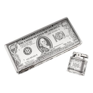 American Silver-Plated Cigarette Case and Lighter, Set of 2 For Sale