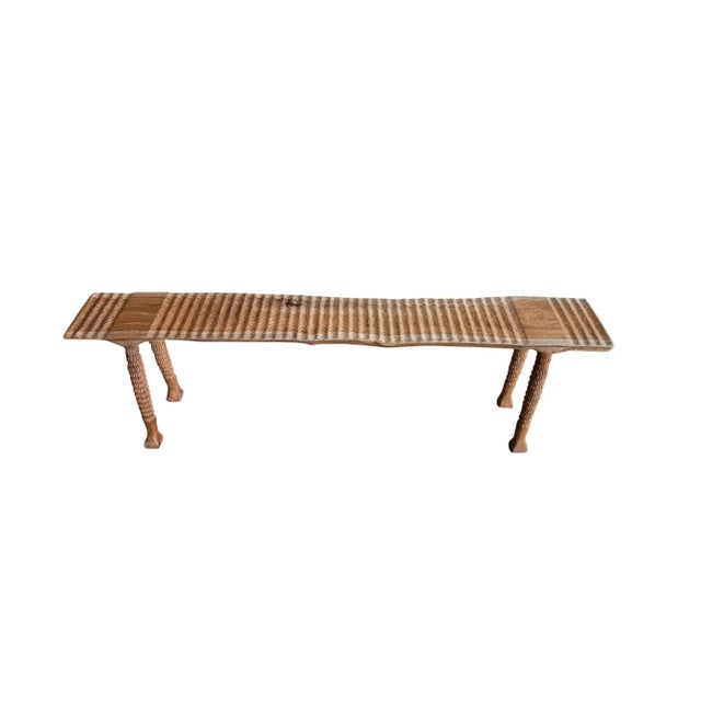 Wood Sculptural Teak Wood Bench Carved Detailing, Modern Organic For Sale - Image 7 of 11