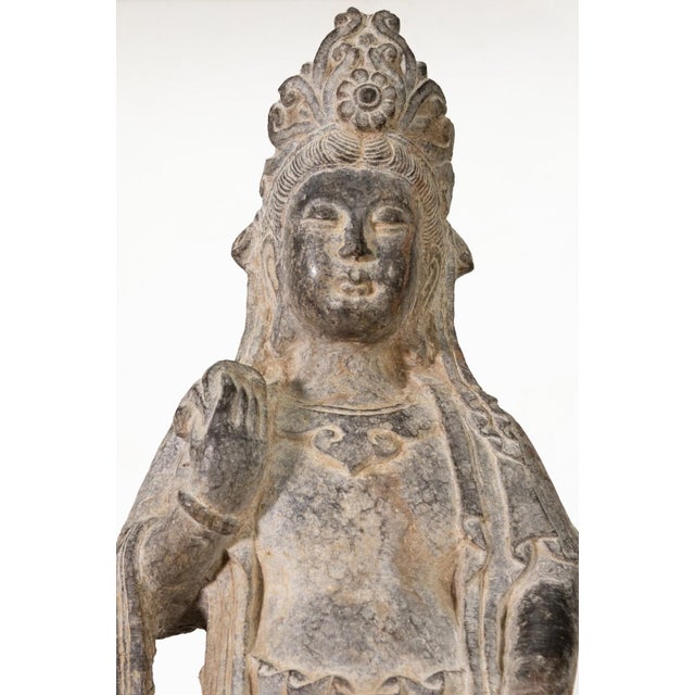 Late 20th Century Vintage Chinese Bodhisattva Guanyin Hand-Carved Stone 20th Century Asian Buddha For Sale - Image 5 of 9