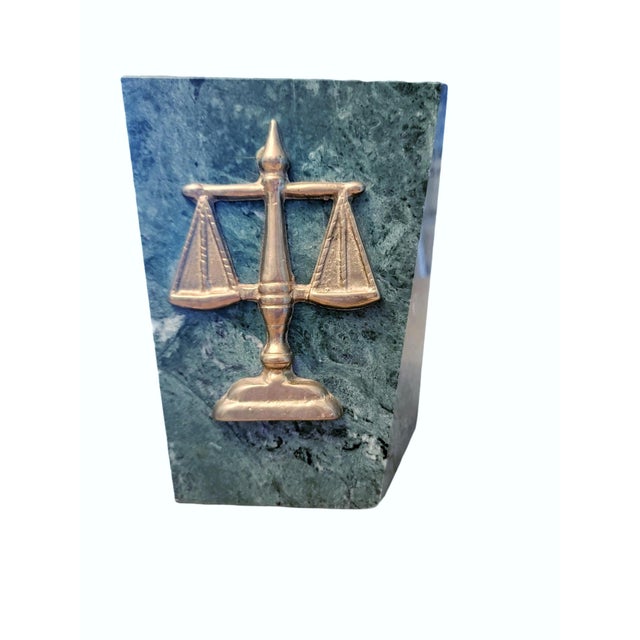 Mid 20th Century Scales of Justice Marble & Brass Attorney Law Judge