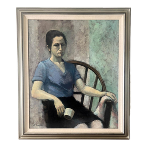 Large Vintage Impressionist Woman Portrait Oil Painting