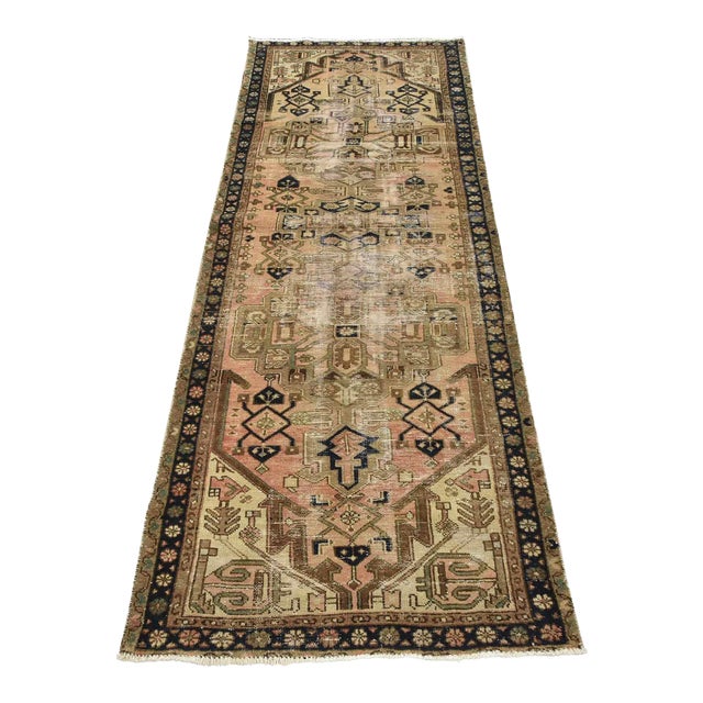 Hamedan Runner 3’5” X 9′ Pink Wool Semi-Antique Tribal Hand-Knotted Rug For Sale
