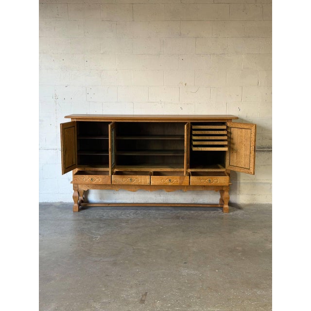 Mid-Century Modern Henning Kjærnulf Oak Sideboard Credenza With Leaded Glass Doors by Henning Mid-Century Modern 1960s For Sale - Image 3 of 13