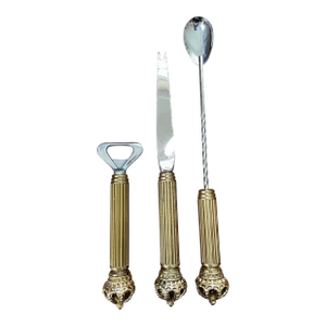 Vintage Maxwell Phillips MCM Brass & Stainless Steel Crown Bar Tool Set- 3 Pieces