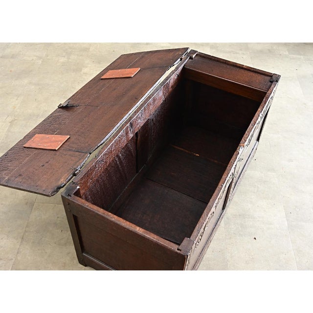 French Early 19th Century Carved Oak Coffer For Sale - Image 4 of 11