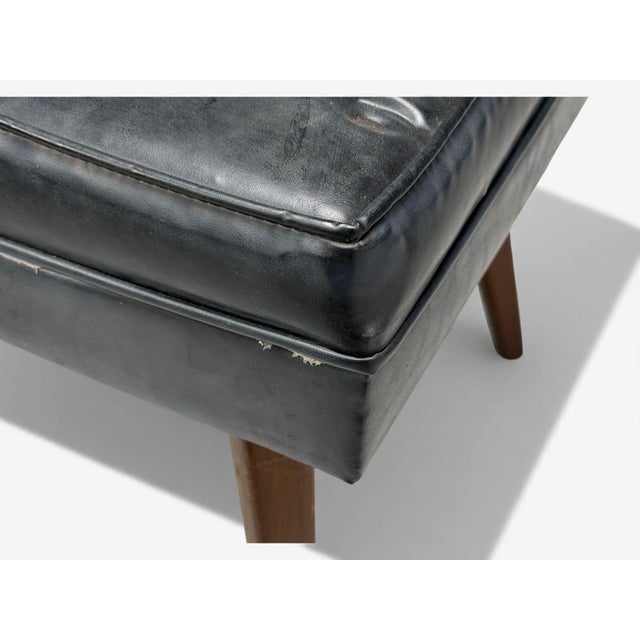 1950s Danish Modern, Black Leatherette, Stained Wood, Footstool, Denmark, 1950s For Sale - Image 5 of 6