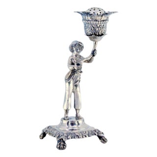 Silver Toothpick Holder with Boy For Sale