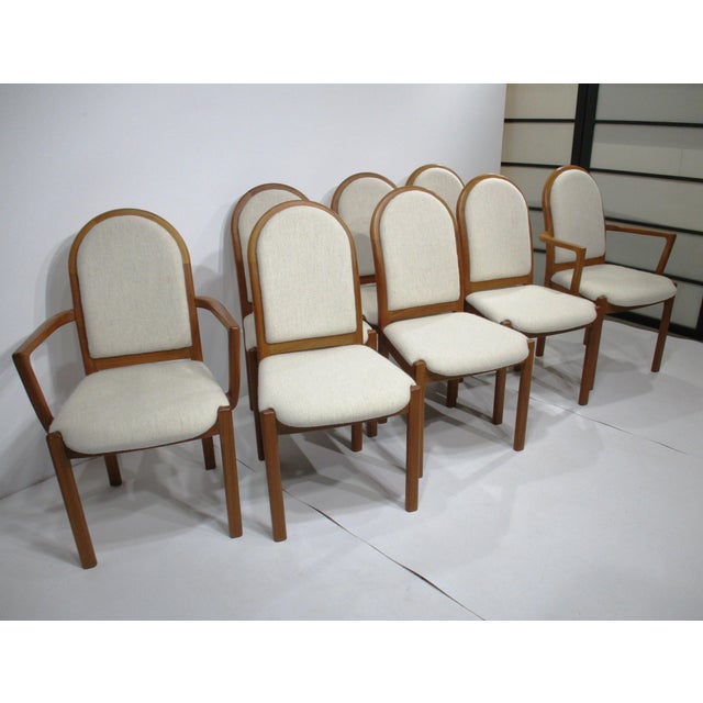 8 Danish Styled Teak Upholstered Dining Chairs in the Style of Niels Moller For Sale - Image 17 of 17